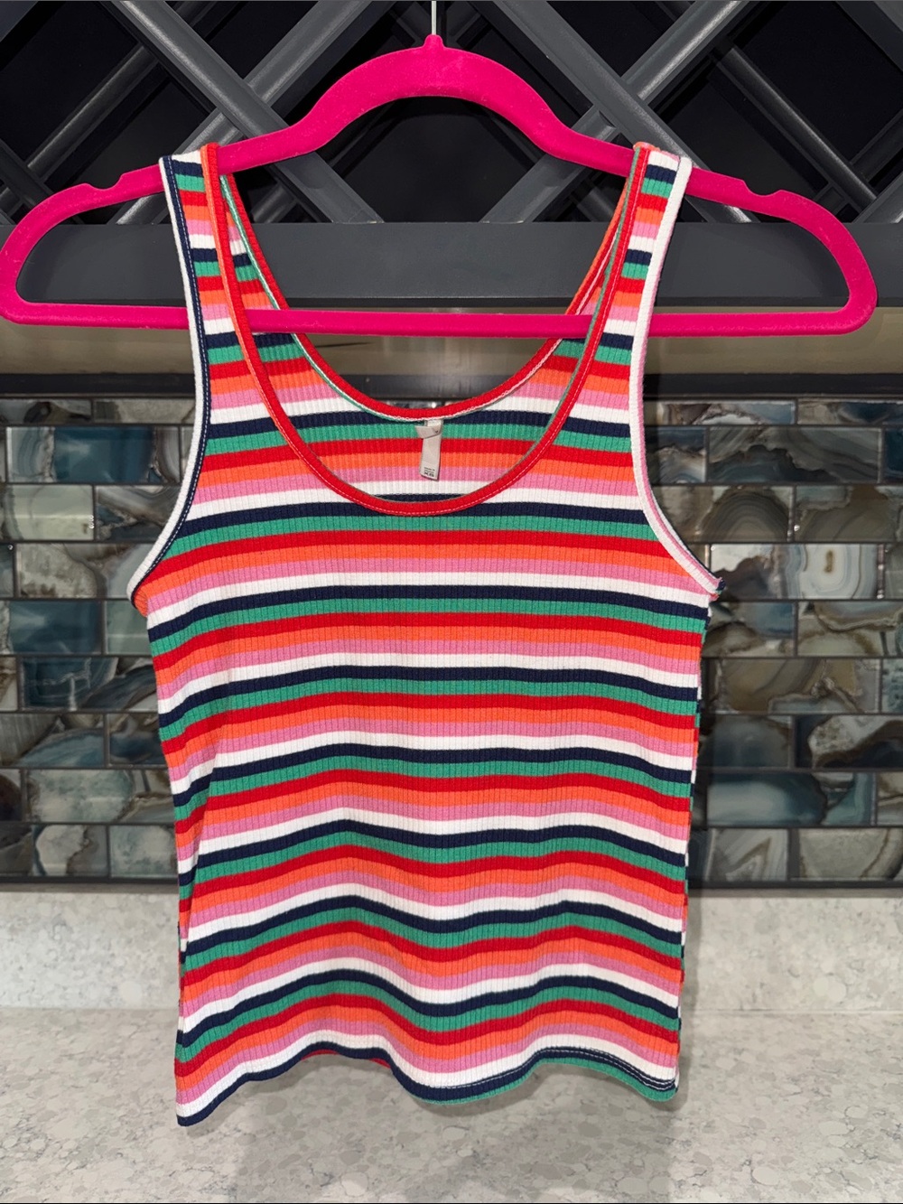 BKE Multicolor Striped Ribbed Tank Top - Pink, Red, Green, Navy